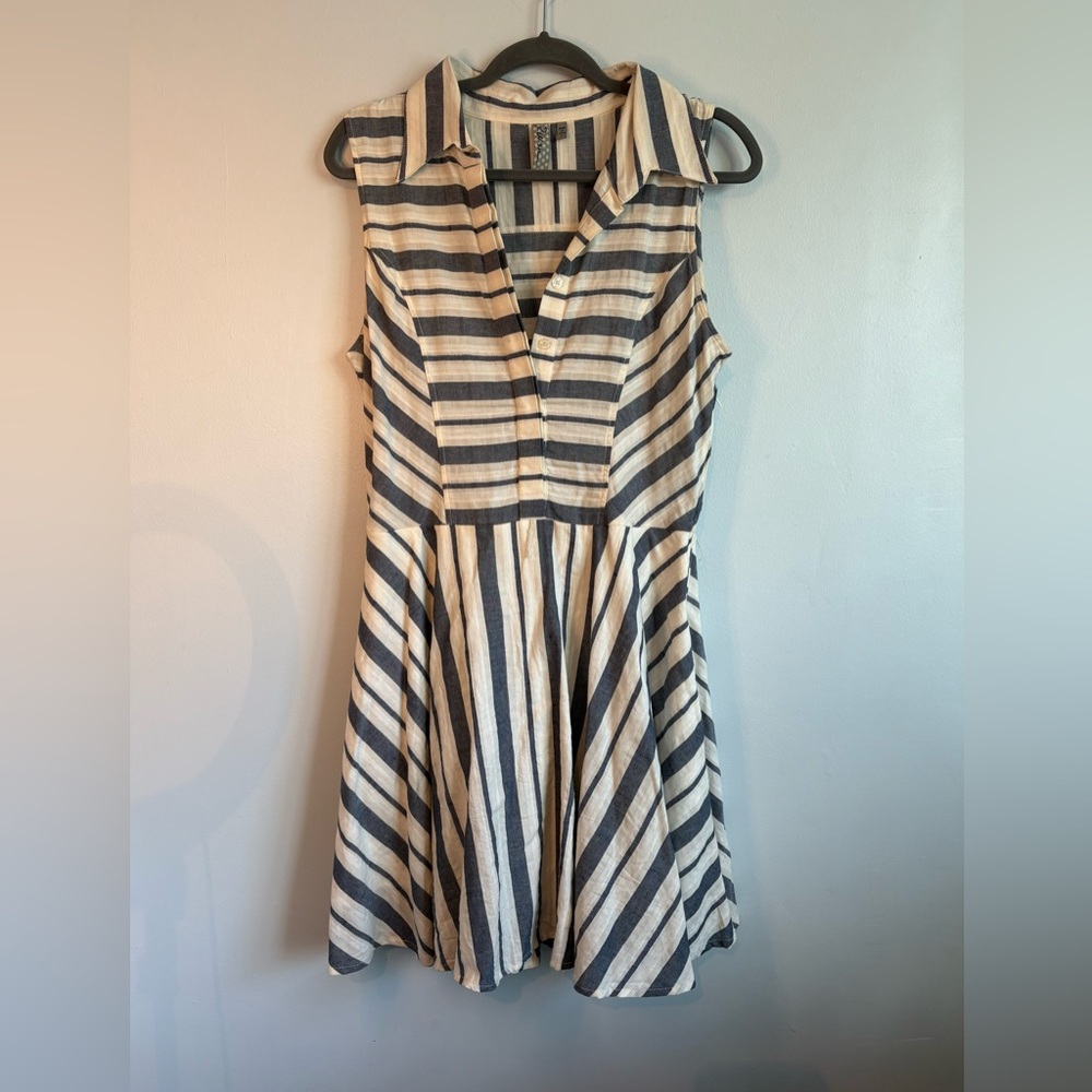 Blue and White Sleeveless A-Line Mini Dress
